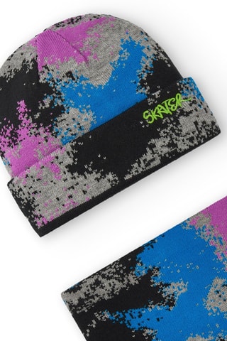 Muts en colsjaal - Zwart, blauw en roze
