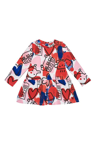 Fleece Jurk - Wit, rood en roze