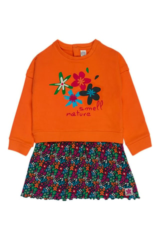 Jurk Trompe-l'œil - Groen, oranje en roze