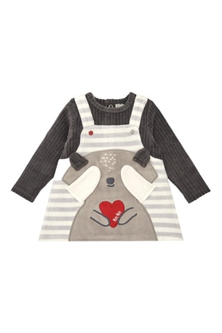 Jurk van 2 Materialen met Trompe-l’oeil Effect - Wit, rood en grijs