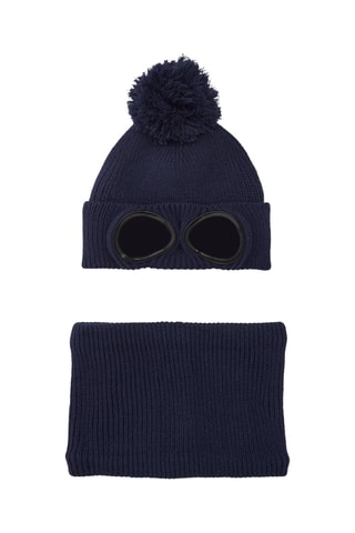 Muts met Pompon en Colsjaal - Marineblauw