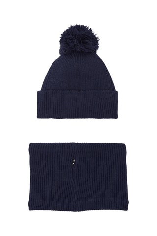Muts met Pompon en Colsjaal - Marineblauw