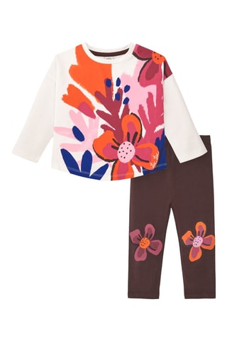 T-shirt en Legging - Beige, oranje en grijs