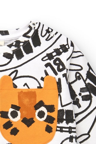 T-shirt - Wit, zwart en oranje