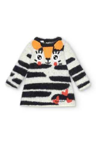 Trui-jurk - Wit, zwart en rood