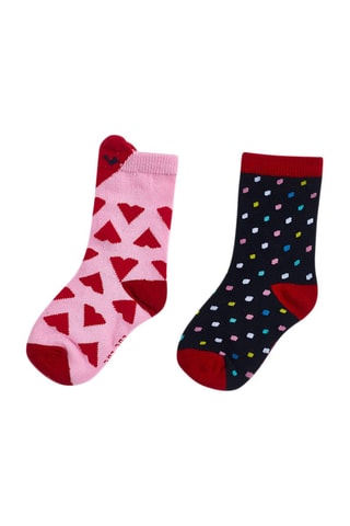 2 Paar Sokken - Rood, blauw en roze