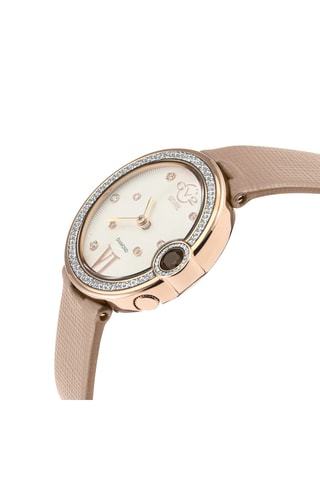 Montre à quartz en cuir saffiano, diamants et spinelle brun
