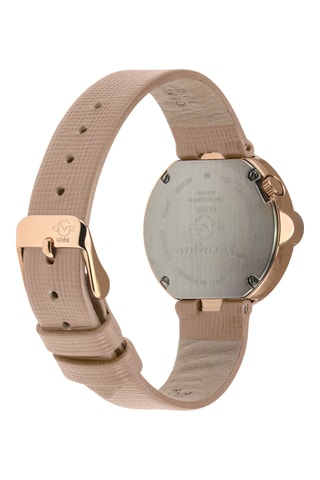 Montre à quartz en cuir saffiano, diamants et spinelle brun