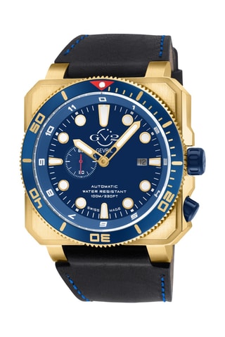 Montre automatique en cuir - Noir et bleu foncé