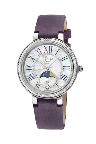 Montre à quartz en cuir et diamants Genoa Violet