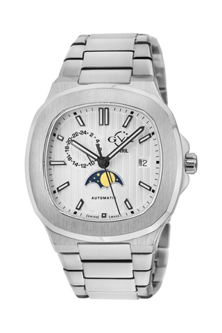 Montre automatique en acier SW285-1A - Fonction GMT et compteur phases de la lune - Argenté