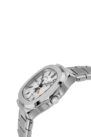 Montre automatique en acier SW285-1A - Fonction GMT et compteur phases de la lune - Argenté