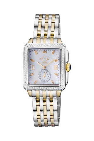Montre à quartz en acier plaqué ion argent et or jaune, diamants Bari Tortoise