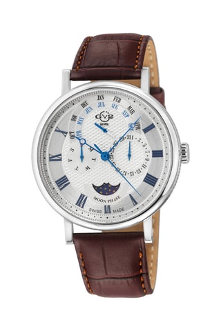 Montre à quartz en cuir Maestro - Compteur phases de lune - Marron et argenté
