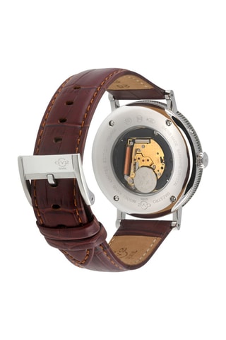 Montre à quartz en cuir Maestro - Compteur phases de lune - Marron et argenté