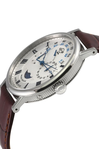 Montre à quartz en cuir Maestro - Compteur phases de lune - Marron et argenté