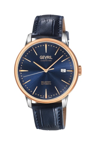 Montre automatique en cuir - Bleu et doré