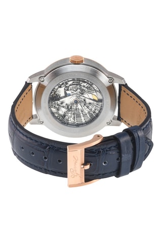 Montre automatique en cuir - Bleu et doré