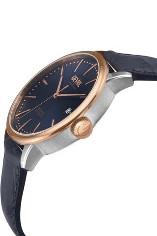 Montre automatique en cuir - Bleu et doré