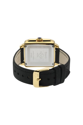 Montre à quartz en cuir, plaqué ion or jaune et diamants Bari
