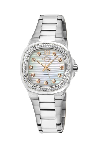 Montre à quartz en acier et diamants