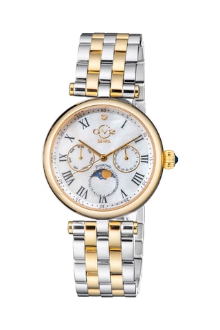 Montre à quartz en acier, nacre et diamants Florence - Compteur phases de la lune