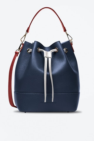 Borsa a secchiello in pelle Champs Elysées - Navy e rosso