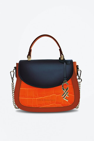 Borsa a mano in pelle Haussmann - Blu e arancione