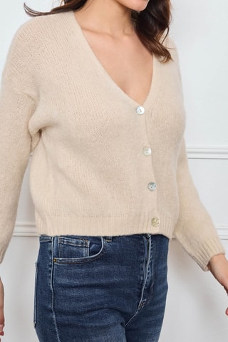 Cardigan in kid mohair e lana - Beige
