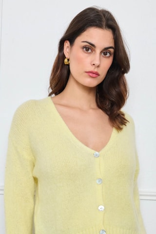 Cardigan in kid mohair e lana - Giallo chiaro