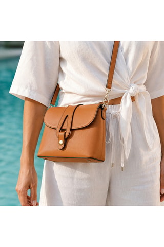 Borsa a tracolla in pelle di vitello Thalia - Marrone
