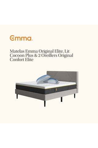 Matelas Emma Original Elite, lit One Cocoon Plus et 2 oreillers Original Confort Elite