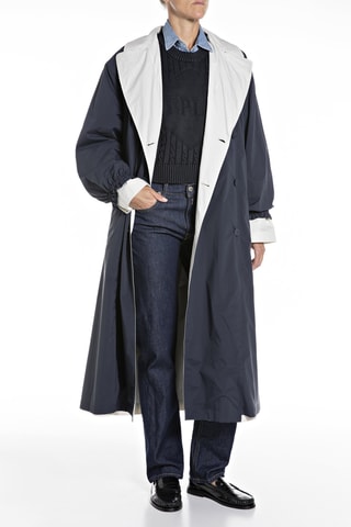 Trench reversível - Azul-marinho e bege