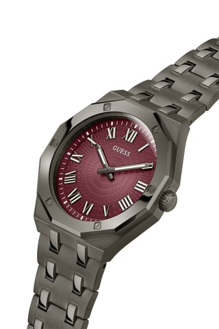 Montre à quartz en acier - Gris et bordeaux