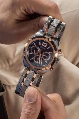 Montre à quartz en acier recyclé - Chronographe - Argenté et doré