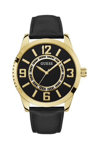 Montre à quartz en cuir véritable - Noir et doré