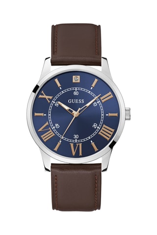 Montre à quartz en cuir - Marron et argenté