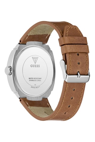 Montre à quartz en cuir véritable - Marron et argenté