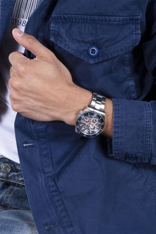 Montre à quartz en acier - Argenté et bleu foncé