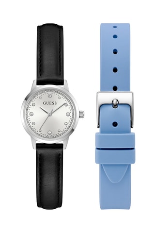 Montre à quartz en cuir et silicone - Noir et argenté