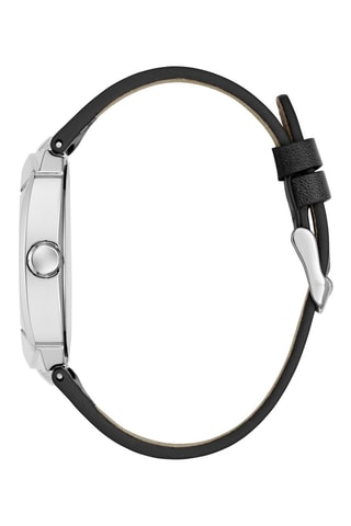 Montre à quartz en cuir véritable - Noir et argenté