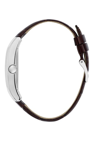 Montre à quartz en cuir - Marron et argenté