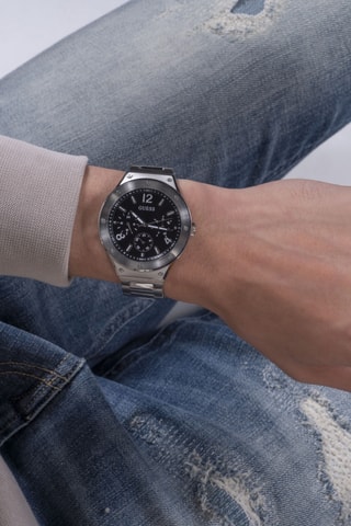 Montre à quartz en acier recyclé - Chronographe - Argenté et noir