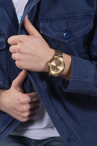 Montre à quartz en acier recyclé - Chronographe - Doré