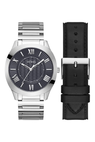 Montre à quartz en acier et bracelet en cuir- Argenté