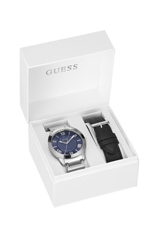 Montre à quartz en acier et bracelet en cuir- Argenté