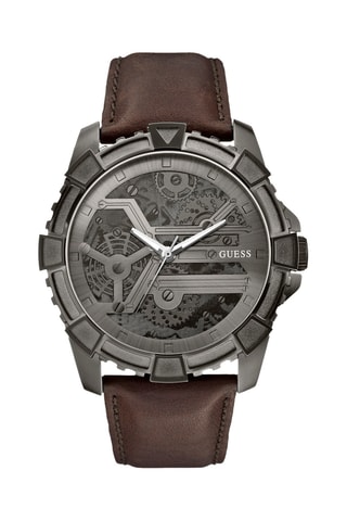 Montre tourbillon à quartz en cuir - Marron et gris