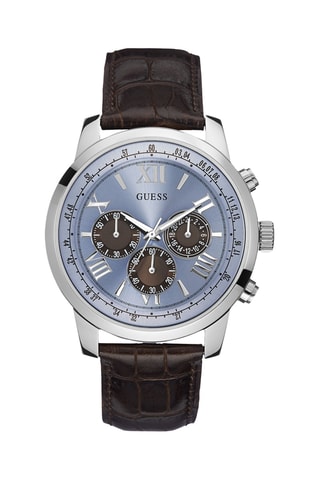 Montre à quartz en cuir - Chronographe - Marron et argenté