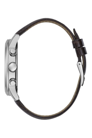 Montre à quartz en cuir - Chronographe - Marron et argenté