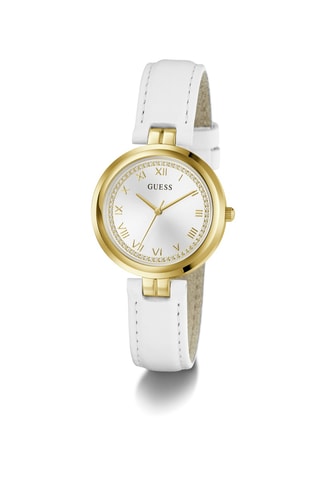 Montre à quartz en cuir - Blanc et doré
